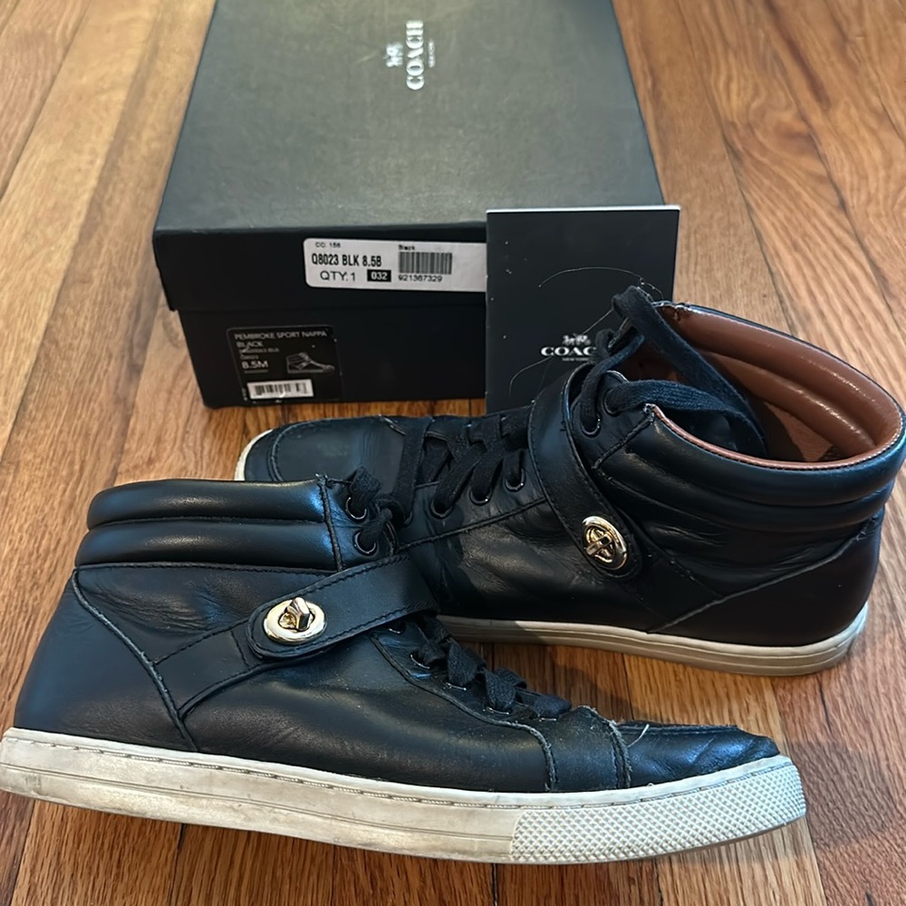 Coach Black Leather High Top Sneaker - Size 8.5